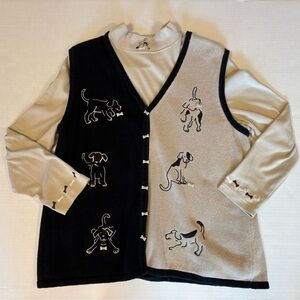 CJ Banks tan mock turtle neck & puppy dog vest set size 1X